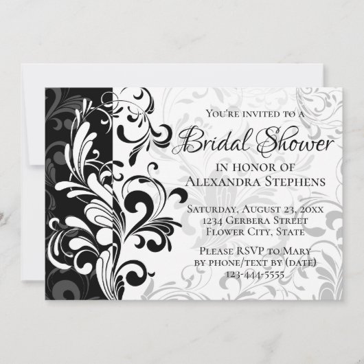 白黒ファウンテンスワールブライダルシャワー 招待状 (正面)
