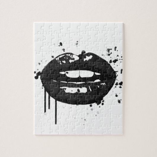 白黒ファッショングラマー唇イラストレーション ジグソーパズル (縦)