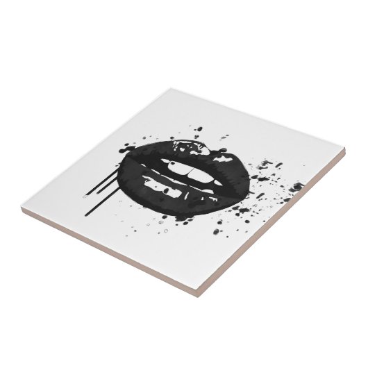 白黒ファッショングラマー唇イラストレーション タイル (側面)