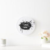 白黒ファッショングラマー唇イラストレーション ラウンド壁時計 (ホーム)