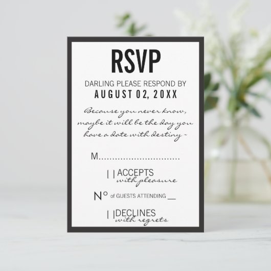 白黒ファッションテーマパーティーRSVPカード 出欠カード (スタンド正面)