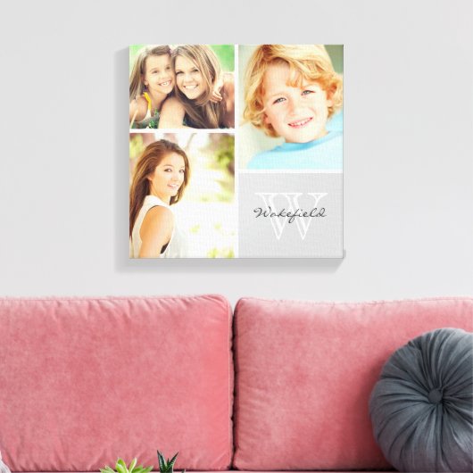 白黒ファミリモノグラム写真コラージュ キャンバスプリント (インサイチュ (リビング))
