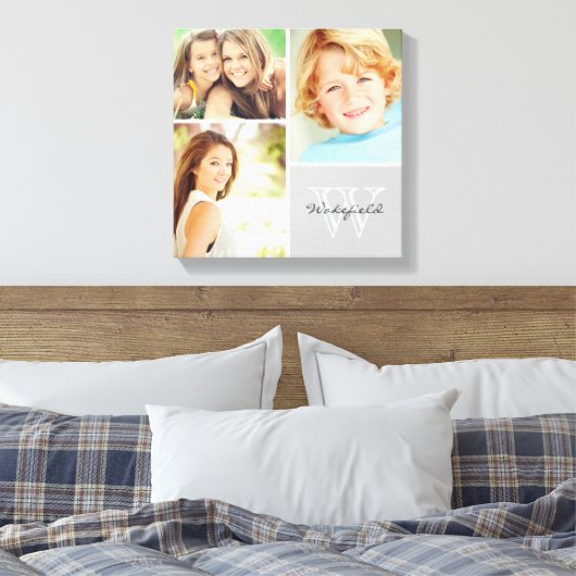白黒ファミリモノグラム写真コラージュ キャンバスプリント (インサイチュ (寝室))