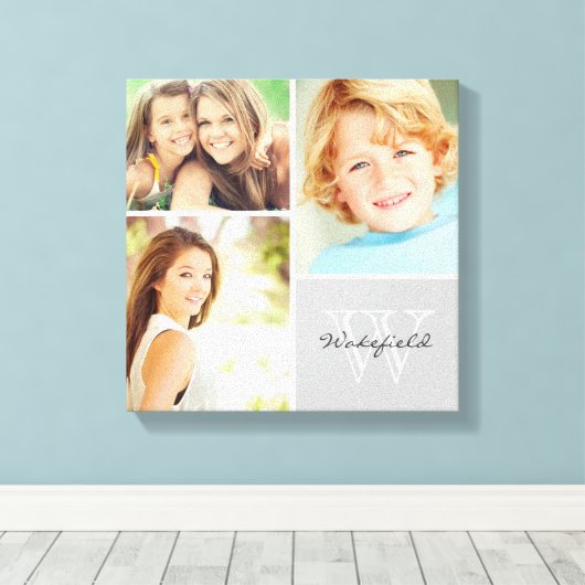 白黒ファミリモノグラム写真コラージュ キャンバスプリント (インサイチュ (ウッドフロア))