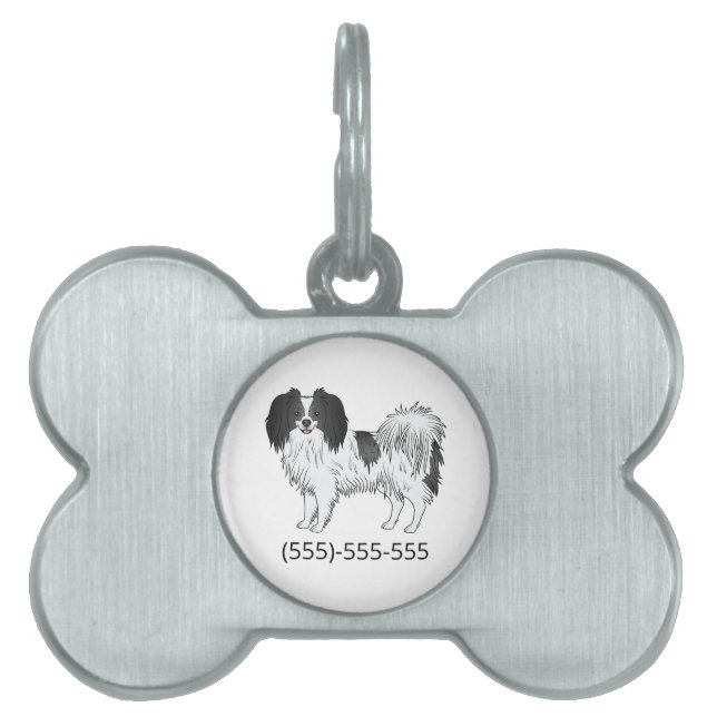 白黒ファレーヌとカスタム電話番号 ペットネームタグ (正面)
