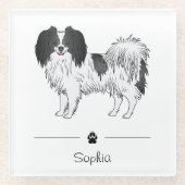 白黒ファレーヌカワイドッグ名前をカスタムする ガラスコースター (正面)