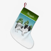 白黒ファレーヌハッピードッグウィンターフォレスト スモールクリスマスストッキング (正面 (吊り時))