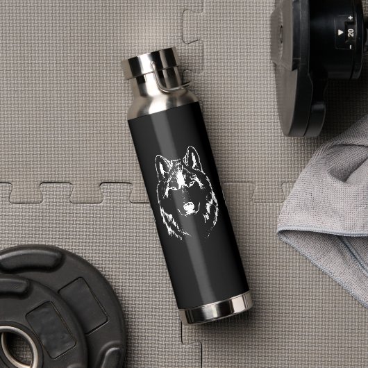 白黒ファンキーウルフ顔ヘッドスケッチ ウォーターボトル (ジム)