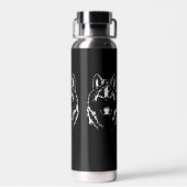 白黒ファンキーウルフ顔ヘッドスケッチ ウォーターボトル (背面)