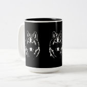 白黒ファンキーウルフ顔ヘッドスケッチ ツートーンマグカップ (正面左)