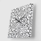 白黒ファンキーフラワーウォールクロック スクエア壁時計 (傾斜)