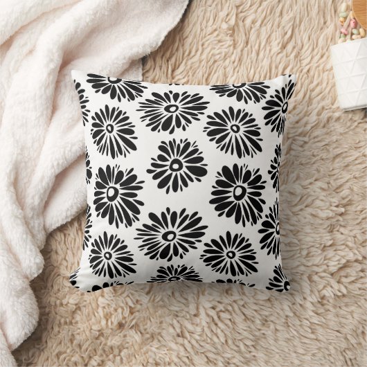白黒ファンキーフローラ クッション (ブランケット)