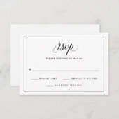 白黒ファンシーな原稿の結婚式の応答 出欠カード (正面/裏面)