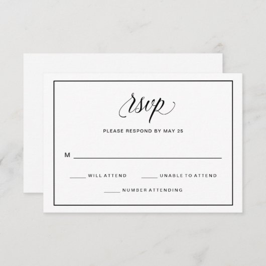 白黒ファンシーな原稿の結婚式の応答 出欠カード (正面/裏面)