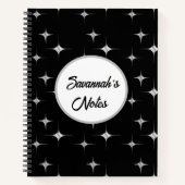 白黒ファンシーフェイクダイヤモンドデザイン名前をカスタムする ノートブック (正面)