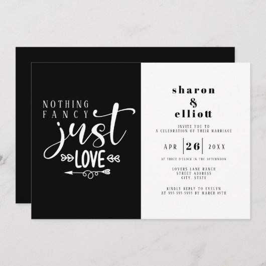 白黒ファンシー無し愛結婚の 招待状 (正面/裏面)