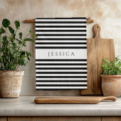 白黒ファームハウスパターストライプのン キッチンタオル