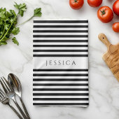 白黒ファームハウスパターストライプのン キッチンタオル