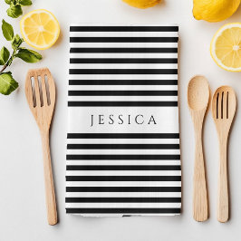 白黒ファームハウスパターストライプのン キッチンタオル