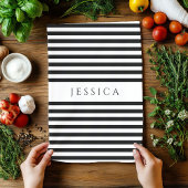 白黒ファームハウスパターストライプのン キッチンタオル