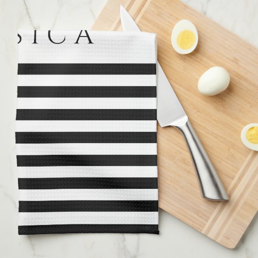白黒ファームハウスパターストライプのン キッチンタオル (四つ折り)