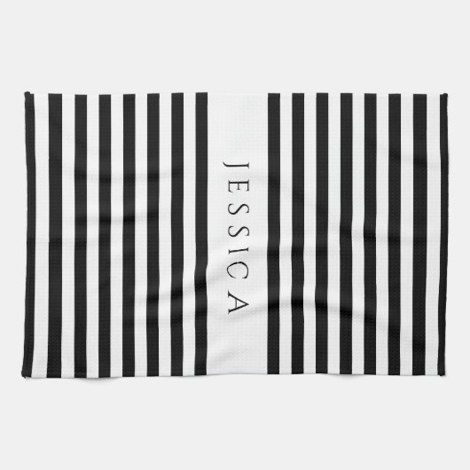 白黒ファームハウスパターストライプのン キッチンタオル (横)