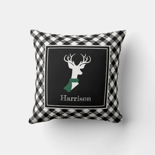 白黒ファームハウスプレッドシックディアーパーソナライズされた クッション (裏面)