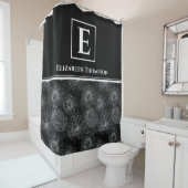白黒ファームハウスモダンモノグラムフローラ シャワーカーテン (インサイチュ)