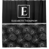 白黒ファームハウスモダンモノグラムフローラ シャワーカーテン (正面)