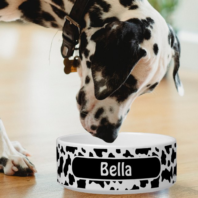 白黒ファーム動物の牛のプリント斑点 ボウル (black and white cow print pet bowl with Dalmatian dog)