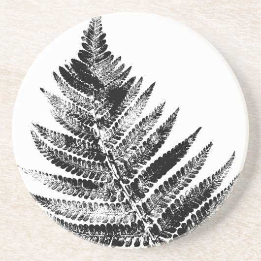 白黒ファーンリーフプリントラウンド コースター (正面)