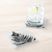 白黒ファーンリーフプリント ガラスコースター (アングル)