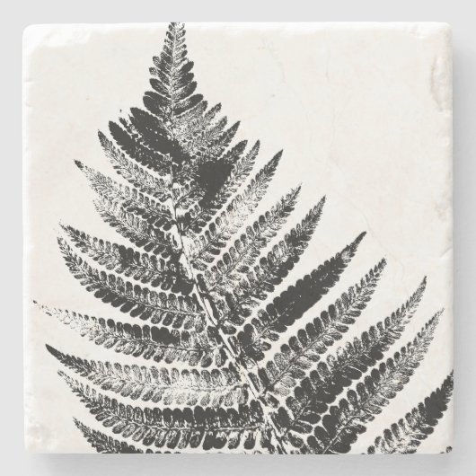 白黒ファーンリーフプリント ストーンコースター (正面)