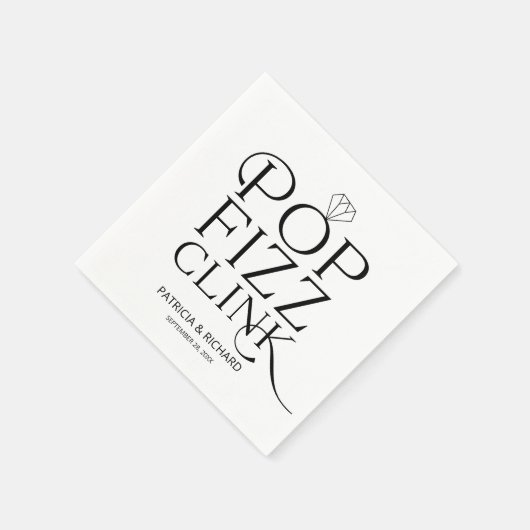 白黒フィズンクポップ・アートのリンク婚約パーティ スタンダードカクテルナプキン (角)