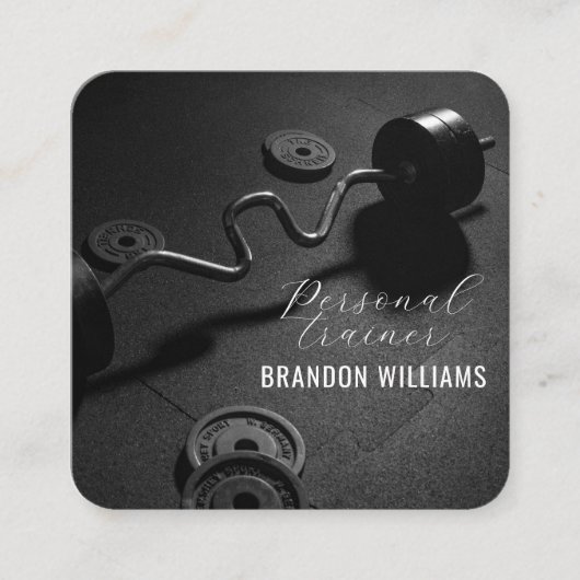 白黒フィットネスパーソナルトレーナー影響器 スクエア名刺 (正面)