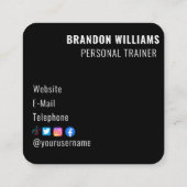白黒フィットネスパーソナルトレーナー影響器 スクエア名刺 (裏面)