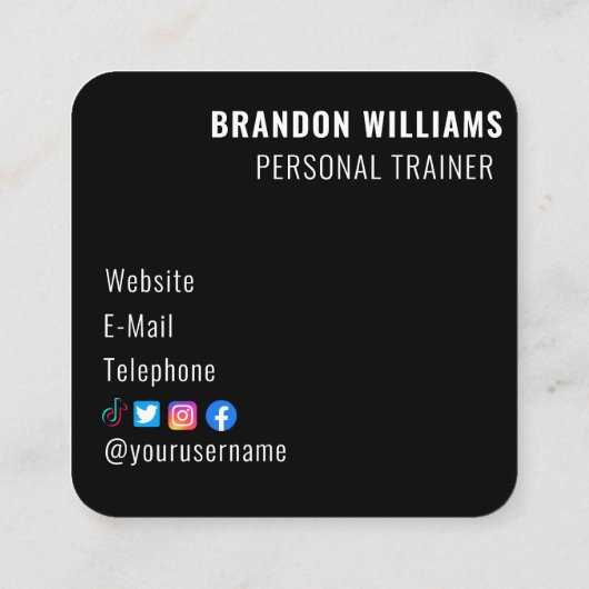 白黒フィットネスパーソナルトレーナー影響器 スクエア名刺 (裏面)