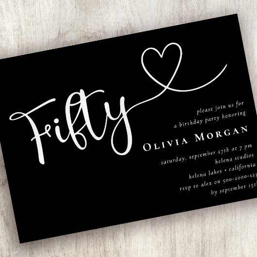 白黒フィフティスクリプト50誕生日 招待状