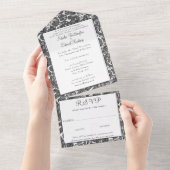 白黒フィリグリーペイズリーヘナ結婚式RSVP オールインワン招待状 (貼ってはがせる)