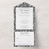 白黒フィリグリーペイズリーヘナ結婚式RSVP オールインワン招待状 (内側)