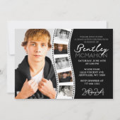 白黒フィルムユニークストリップ6写真卒業 招待状 (正面)