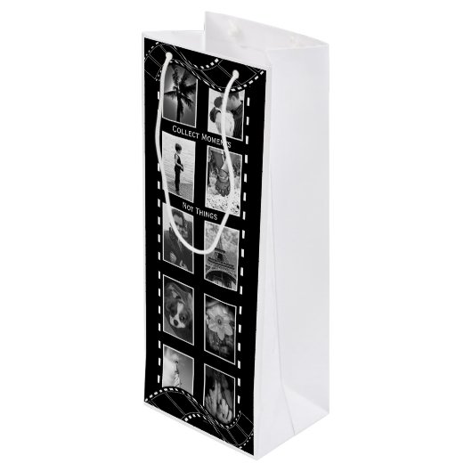 白黒フィルムリールのカスタム写真 ワインギフトバッグ (裏面アングル)