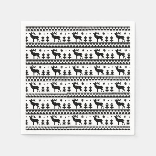白黒フェアアイルクリスマスセーターパターン スタンダードカクテルナプキン (正面)