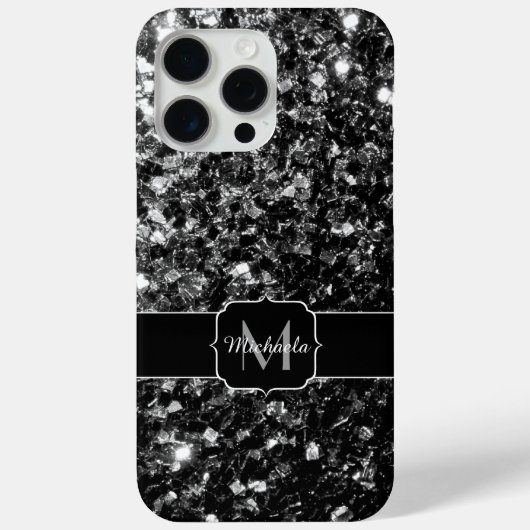白黒フェイクグリッタースパークルきらきら光るモノグラム Case-Mate iPhoneケース (裏面)