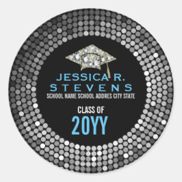 白黒フェイクグリッター卒業帽子 ラウンドシール