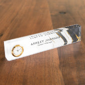 白黒フェイクゴールドフォイルマーブルカスタム デスクネームプレート (側面)