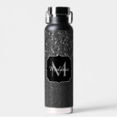 白黒フェイクスパークレス素朴な木モノグラム ウォーターボトル (正面)