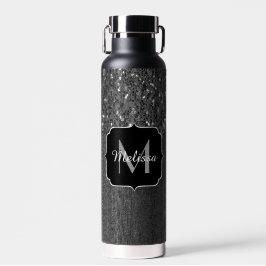 白黒フェイクスパークレス素朴な木モノグラム ウォーターボトル