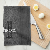 白黒フェイクスパークレス素朴な木モノグラム キッチンタオル (四つ折り)