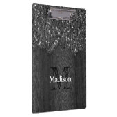 白黒フェイクスパークレス素朴な木モノグラム クリップボード (右)